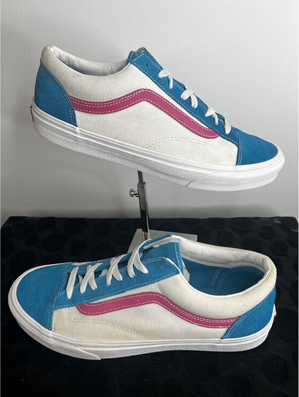 Vans Old Skool Men’s 12 Blue Pink White Suede Canvas Low Top Sneakers